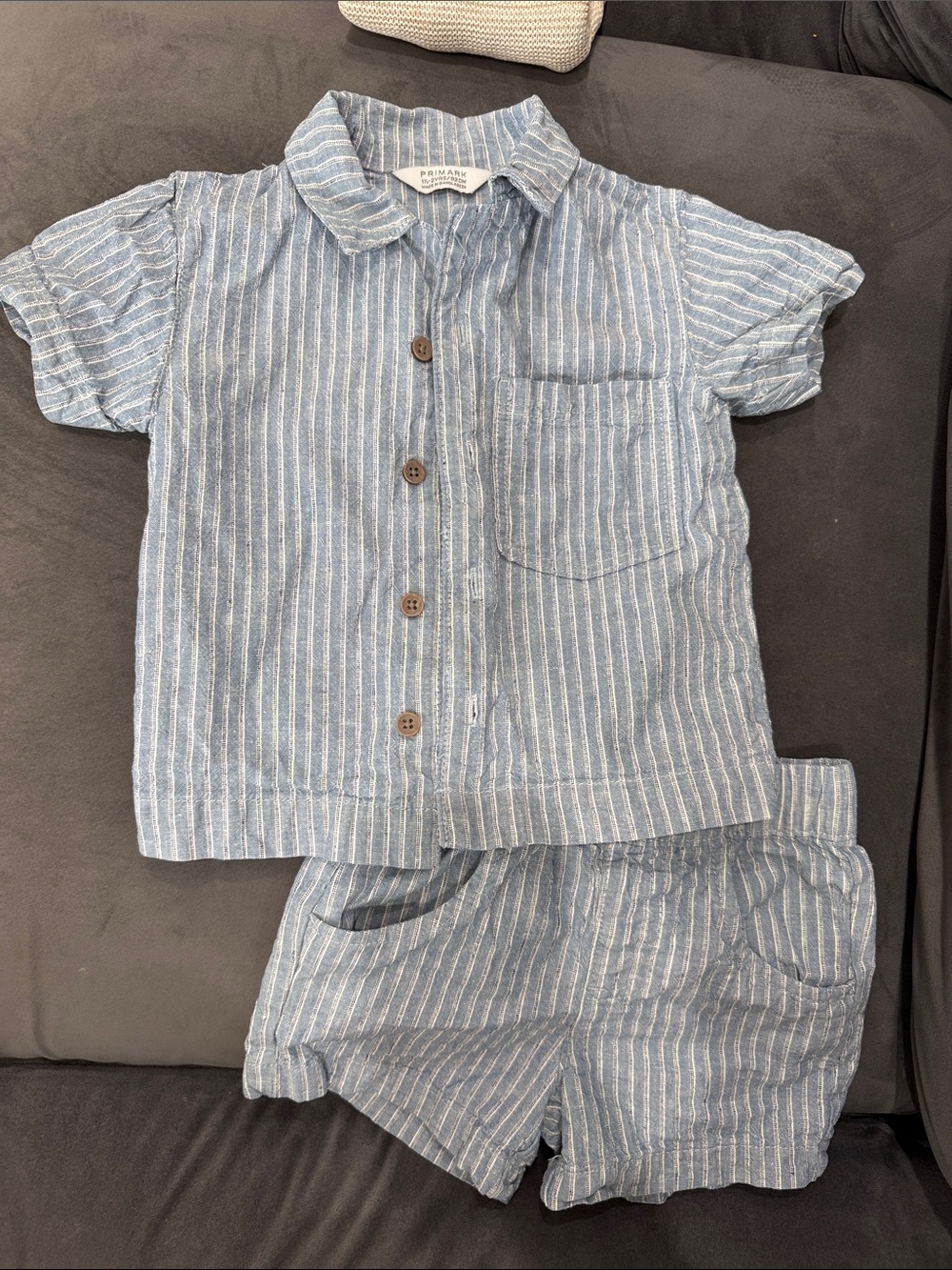 Primark Light Blue and White Striped Kids Short Pajama Set